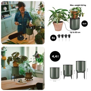 Sistem de autoirigare Fiskars Urban Plant Care, 4,4L, 4 conuri ceramice, verdenegru - Img 2