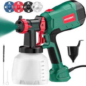 Sistem de pulverizare a vopselei HYCHIKA 600W, pulverizator de vopsea HVLP de 1200 ML, 3 modele de pulverizare, 4 duze si 2 instrumente de curatare, pistol de vopsea reglabil pentru pereti si lemn, metale