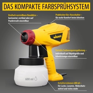 Sistem de pulverizare Wagner W125, 600 ml, 350 W, pentru vopsele, interior-exterior - Img 2