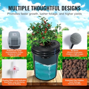 Sistem hidroponic DWC VEVOR EHW0008C, 8 x 20L, cu pompa de aer si accesorii - Img 3