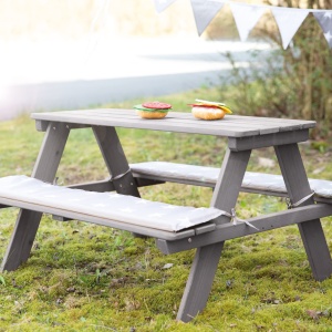 Sitzgruppe pentru copii Roba Outdoor, 4 locuri, din lemn masiv, gri - Img 2