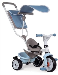 Smoby - Baby Balade Plus albastru - Tricicleta pentru copii in crestere cu tija de impingere, scaun cu centura de siguranta, cadru metalic, roata libera cu pedala, pentru copii de la 10 luni
