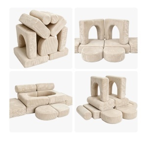 Sofa pentru copii Relaxdays, 10 piese, modular, bej, material cord - Img 5
