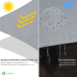 Sonnensegel VOUNOT, 3x4m, gri, 98 UV protectie, impermeabil - Img 6