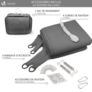 Sonnensegel VOUNOT cu Set de Montaj, 3x2,5m, Atmungsativ, Grau - Img 3