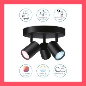 Spot LED WiZ Imageo 3er, dimmabil, 16 milioane culori, negru - Img 2