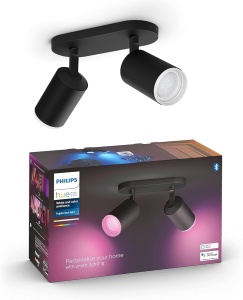 Spoturi LED Philips Hue Fugato, 2x350lm, dimmabile, 16 milioane culori, negru
