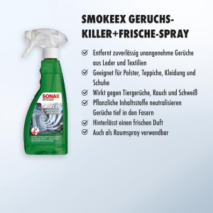 Spray neutralizator mirosuri SONAX SmokeEx, 500 ml, pentru textile si piele - Img 3