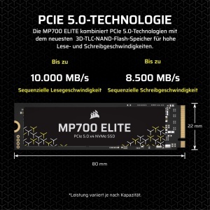 SSD NVMe Corsair MP700 Elite 1TB PCIe 5.0, 10000MBs, M.2 2280, Negru - Img 3