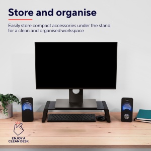 Stand Monitor Trust Monta 41 x 22 x 10 cm, Suport Ecran din Sticla Securizata, Suport Monitor Birou, Suport Monitor pentru Laptop, Ecrane, Computer, Notebook, Mac, PC, Office - Negru - Img 4