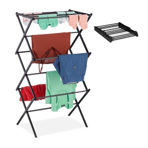 Stand Trocator cu 11 Stangi Relaxdays, Faltabil, Metal, Negru