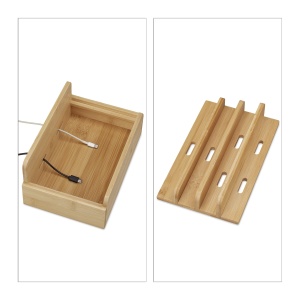 Statie de incarcare Relaxdays din bambus pentru 6 dispozitive, organizator cabluri - Img 6