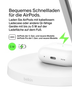 Statie de incarcare wireless Belkin BoostCharge Pro 3-in-1, 15W, MagSafe, alba - Img 5