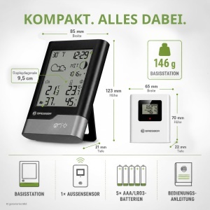 Statie Meteo Bresser cu Senzor Exterior, NegruGri, DCF, Display LCD - Img 8