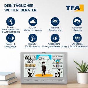 Statie Meteo TFA Dostmann METEO JACK, cu Senzaor Exterior, Argintie - Img 4