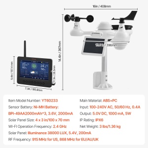 Statie meteo VEVOR YT60233 7-in-1 Wi-Fi Display TFT 73 inch Senzor solar - Img 8