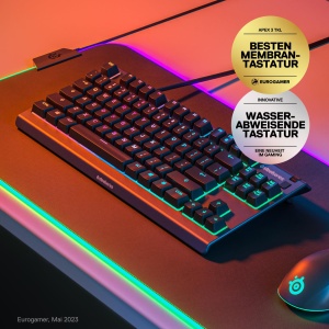 SteelSeries Apex 3 TKL - Tastatura RGB pentru jocuri - Factor de forma compact Tenkeyless - Iluminare RGB cu 8 zone - Aspect german (QWERTZ) - Img 2
