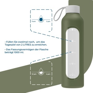 Sticla de apa din borosilicat Wessper D1, 1 litru, cu husa din silicon, fara BPA, culoare olive - Img 3