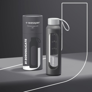 Sticla de apa Wessper B1, 500ml, borosilikat, gri, cu scala de hidratare - Img 5