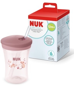 Sticla de baut NUK First Choice cu pai, 230 ml, roz, pentru copii