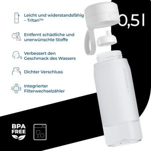Sticla filtranta Wessper B2 Tritan 500ml, filtrare Actitex, alba - Img 2