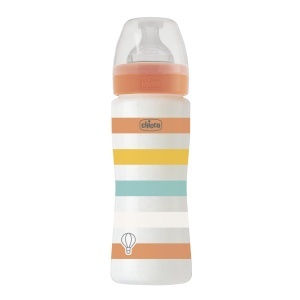 Sticla pentru bebelusi Chicco Well-Being, 330 ml, portocalie, cu tetina din silicon