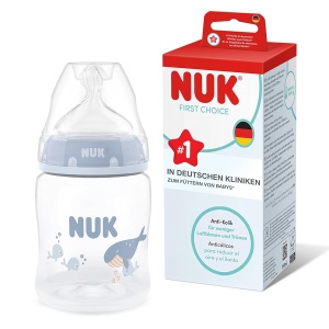 Sticla pentru bebelusi NUK First Choice, 150 ml, anti-colici, cu indicator de temperatura
