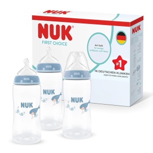Sticla pentru bebelusi NUK First Choice, 300 ml, anti-colici, set 3 bucati