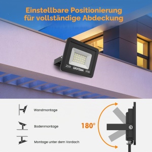 Stralucitor LED 20W GRIFEMA, 2200LM, 6500K, 2 bucati, Negru - Img 3