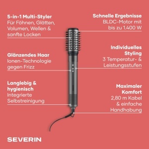 Styler cu aer cald Severin S-Style WL 0684, 1500W, 5-in-1, compact, antracit - Img 2