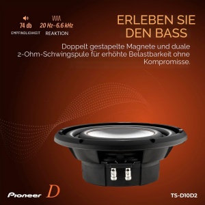Subwoofer auto Pioneer TS-D10D2, 10 inch, 600W, 2 Ohm - Img 5
