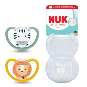 Sucea ortodontica NUK Perfect Match Air, 18-36 luni, ZebraLion, 2 bucati