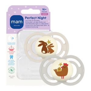 Sucea pentru bebelusi MAM Perfect Night, 16 luni, set 2 bucati, silicon, design ergonomic
