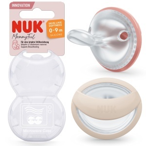 Sucitor cu simt matern NUK MommyFeel 0-9 luni silicon Blush si Sandstone 2 bucati
