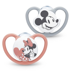 Sucitor cu ventilatie NUK Space, 0-6 luni, silicon BPA-free, Mickey Mouse, 2 buc.