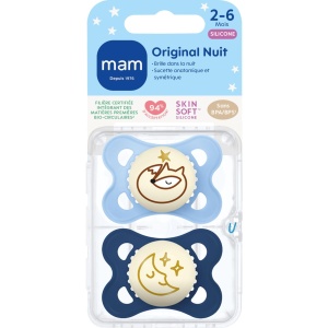 Suctioner pentru bebelusi MAM Original Night 2-6 luni, 2 bucati, silicon, culori variate - Img 2