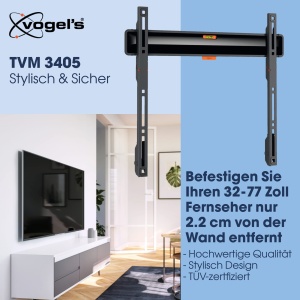 Suport de perete TV plat Vogel's Comfort TVM 3405 pentru televizoare de 32-77 inchi, max. 50 kg, suport TV max. VESA 400x400, compatibilitate universala, distanta fata de perete doar 2,2 cm - Img 2