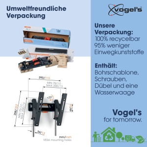 Suport de perete TV rabatabil Vogels Comfort TVM 3215 pentru televizoare de 19-43 inch max 15 kg suport TV max VESA 200x200 compatibilitate universala - Img 4
