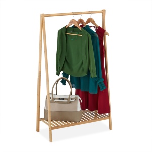 Suport pentru haine din bambus, Relaxdays, 120x67x35 cm, cu raft pentru incaltaminte