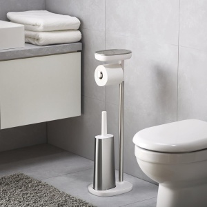 Suport pentru hartie igienica Joseph Joseph Easy Store cu perie WC flexibila, inox - Img 9