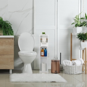 Suport pentru hartie igienica Relaxdays, albsilver, cu sertar, design modern - Img 2
