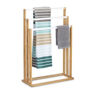 Suport pentru prosoape Relaxdays din bambus, 3 brate, alb, 82 x 54 x 24 cm