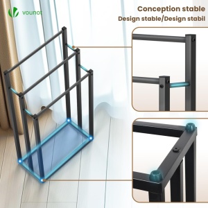 Suport pentru prosoape VOUNOT, metal, 3 stang, negru, stabil si compact - Img 5