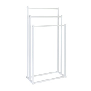 Suport prosoape Relaxdays, 3 stangi, metal, alb, 86 x 44 x 21 cm