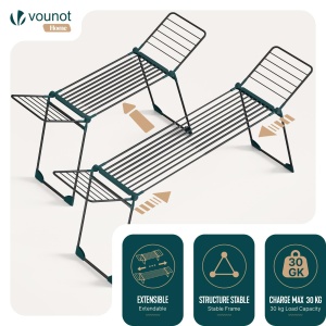 Suport rufe VOUNOT extensibil 284 cm, metal, negru, cu flancuri laterale - Img 4