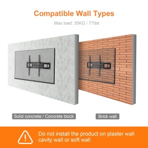Suport TV cu montare pe perete GRIFEMA GB1006-4 pentru 26-65 inchi, suport TV universal extensibil rabatabil si inclinabil pentru plat si curbat, pana la 35 kg, max. VESA 400 x 400 mm - Img 5