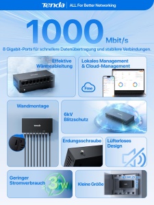 Switch Gestionat Tenda TEG2208D, 8 Porturi Gigabit, Management Cloud - Img 2