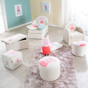 Taburet copii roba Peppa Pig cu spatiu de depozitare 27 cm inaltime bej - Img 6