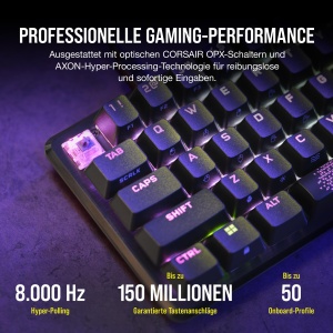 Tastatura de gaming cu fir optico-mecanica Corsair K65 PRO Mini RGB 65% - Comutatoare liniare OPX - Taste PBT Double-Shot - Compatibil iCUE - PC, PS5, PS4, Xbox - QWERTZ UK - Negru - Img 4
