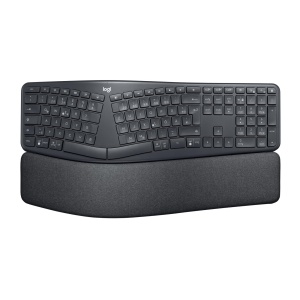 Tastatura ergonomica fara fir Logitech ERGO K860 - Tastatura divizata, suport pentru incheietura mainii, tastare naturala, rezistent la pete, conectivitate Bluetooth si USB, pentru Windows/Mac - Grafit